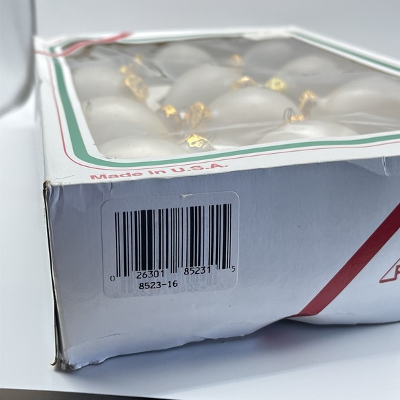 Vintage Box of 12 Pyramid Frosted Ornaments Glass Bulbs Balls Christmas USA - Picture 4 of 5